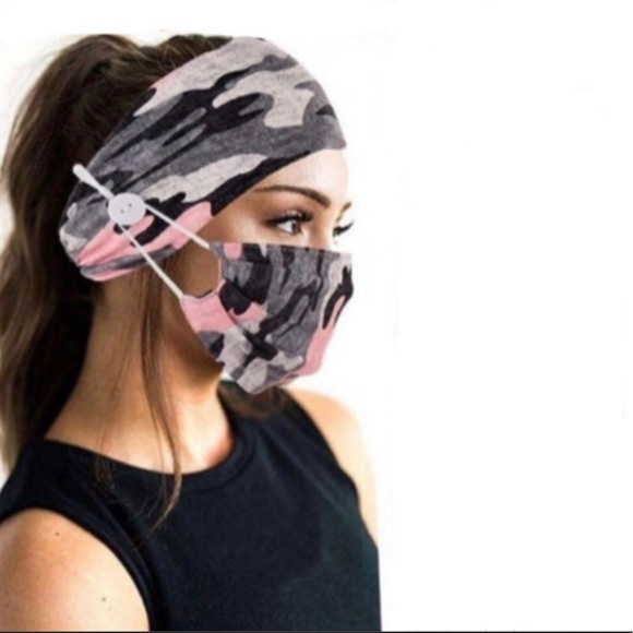 Brand New Face Mask & Headband Set Pink Camo - Picture 2 of 11